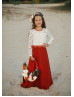 Ivory Lace Terracota Chiffon Autumn Flower Girl Dress